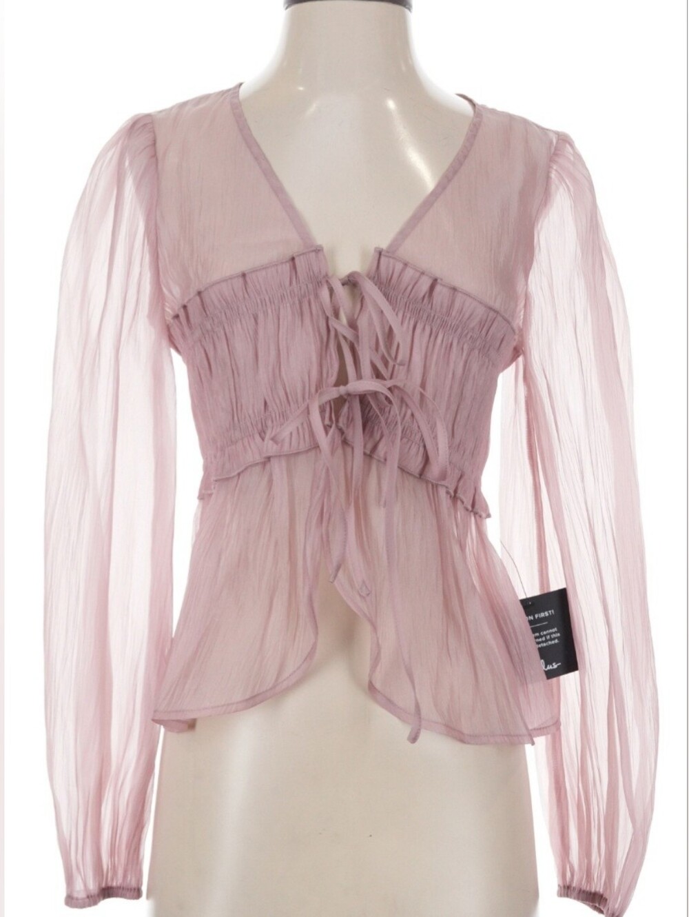 Lulus Dusty Rose Sheer Pleated Lace Up Smocked Peplum Blouse NWOT S